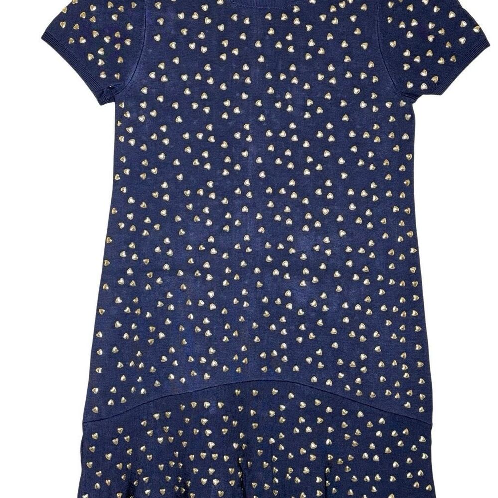 Michael Kors Blue Short Sleeve Studded Mini Dress Size XS Stretch Knit Flare - Picture 7 of 12